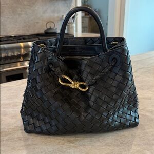 Bottega Veneta Andiamo Medium Black Intrecciato Leather Handbag